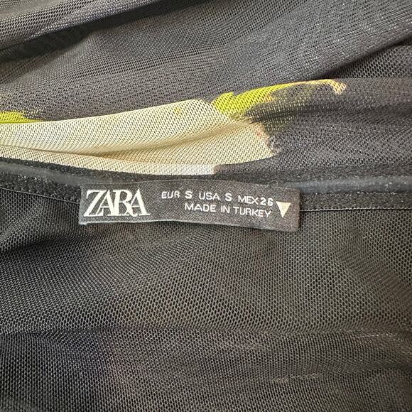 ZARA Strapless Midi Dress Floral Print Tulle Ruched Y2k Style Maxi Blogger Fav - Picture 10 of 15